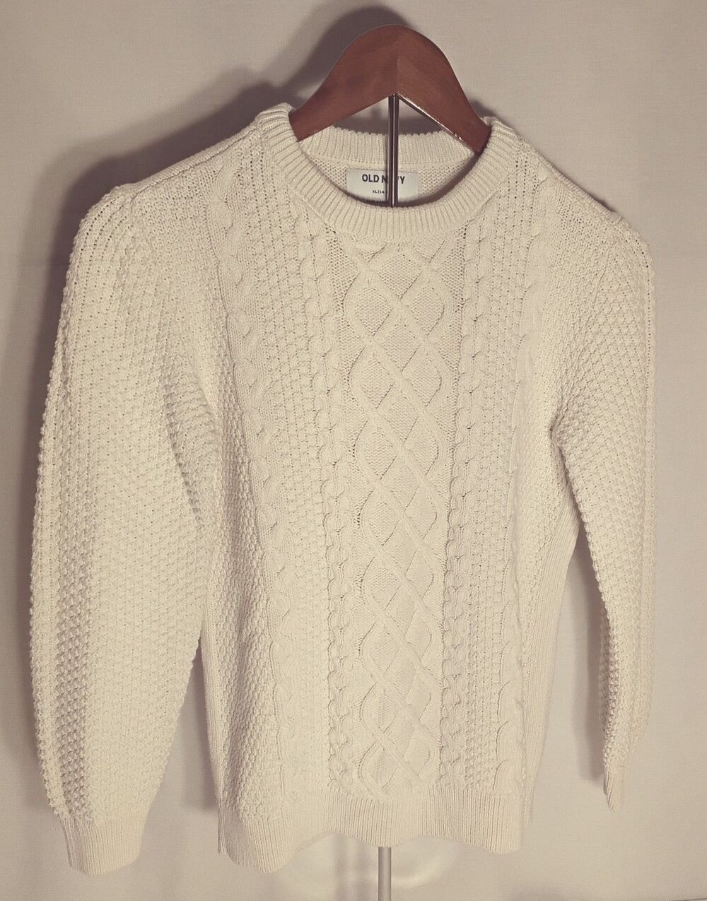 Old Navy Cream Women's Cotton Cable Neck Sweater XL Runs S